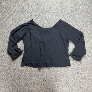 Lucky Brand Gray Tie Back Sweater Womens M Open Back Boatneck Oversized Crop